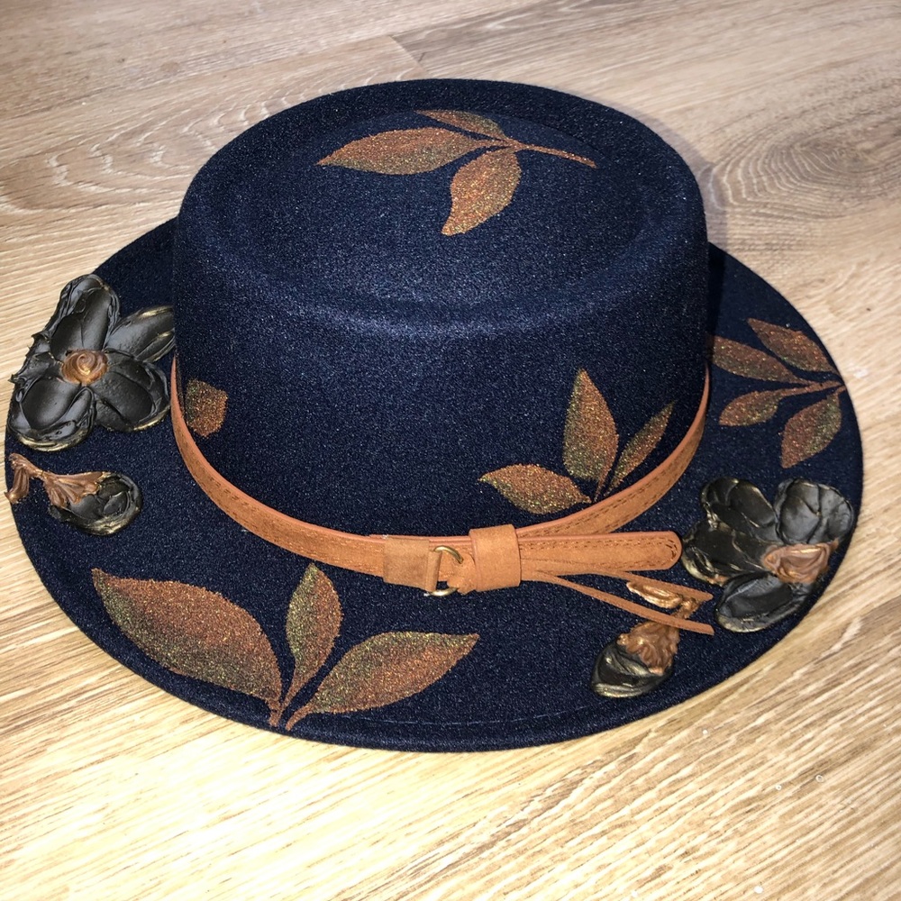 Custom painted floral boater hat